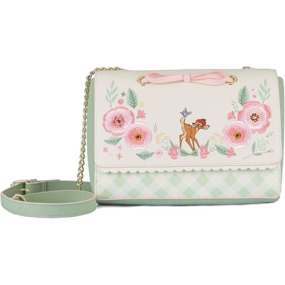 Disney Bambi Springtime Gingham Crossbody Vegan Leather Bag 10x7 inch